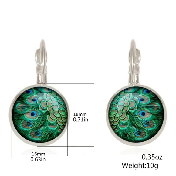 🌺 Peacock gem earrings in bronze ✨ NIB - Picture 2 of 3